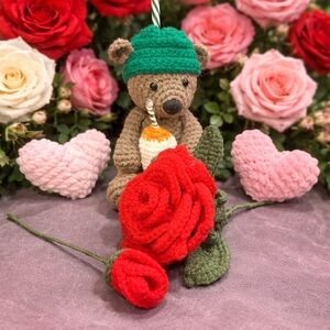 Red Crochet Roses and Pink Hearts Plushies